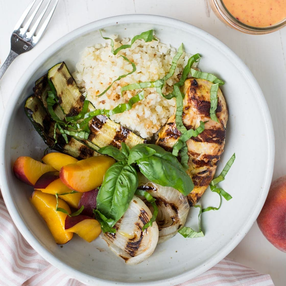 Peach Chicken Basil Glow Bowls