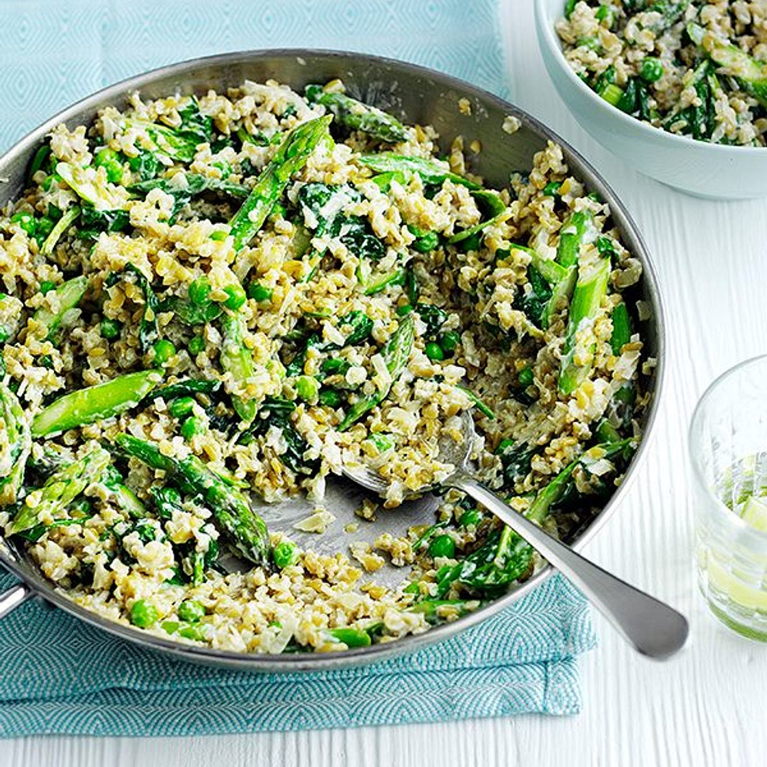 Freekeh risotto with spring greens