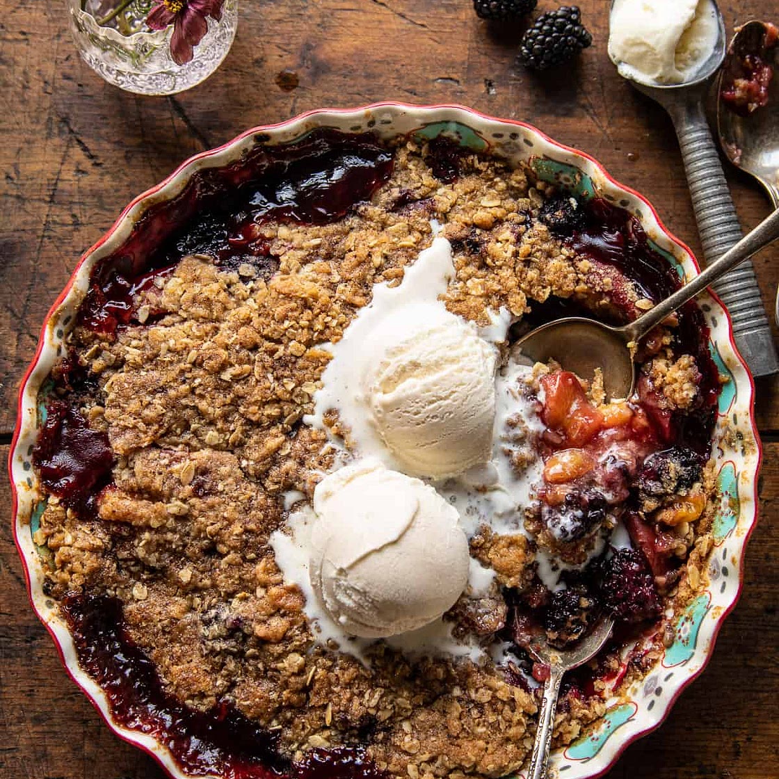 Cinnamon Maple Brown Butter Blackberry Peach Crisp