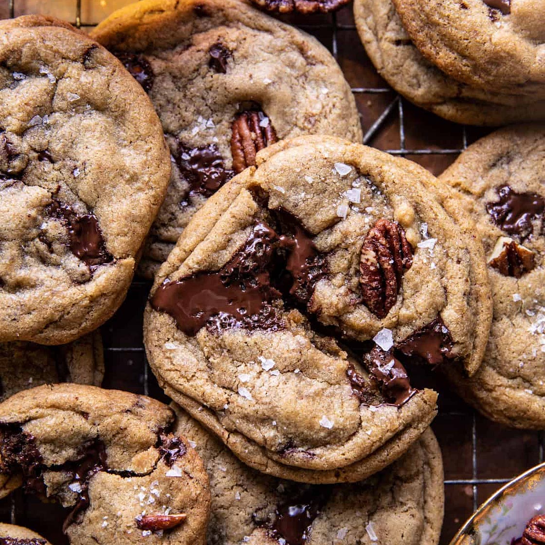 Brown Butter Bourbon Pecan Chocolate Chunk Cookies