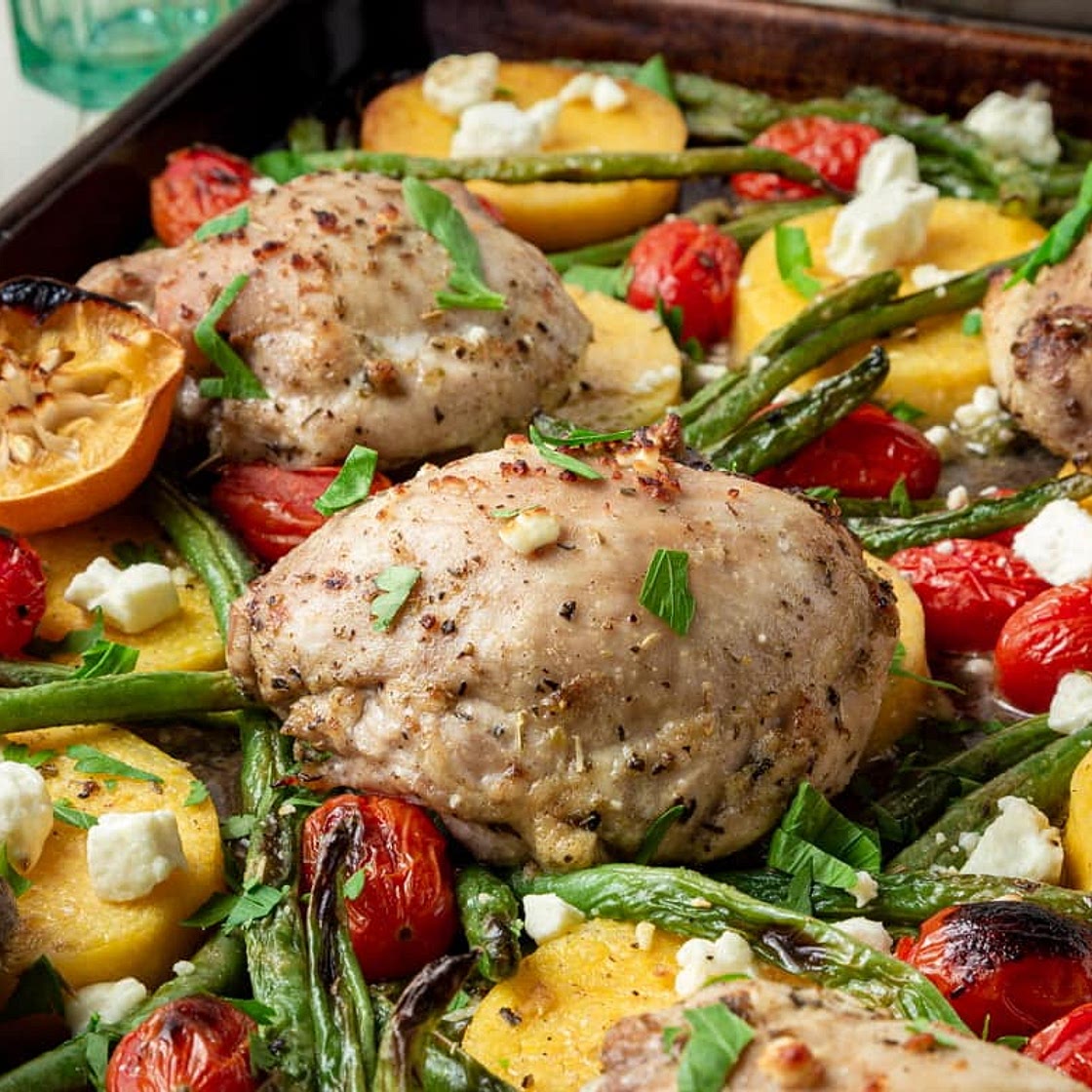 Sheet Pan Lemon Chicken and Polenta Dinner Recipe