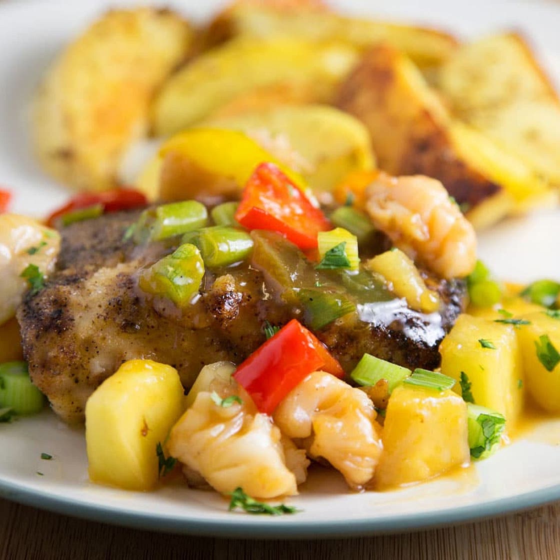 Blackened Mahi-Mahi with a Pineapple Lobster Sauce