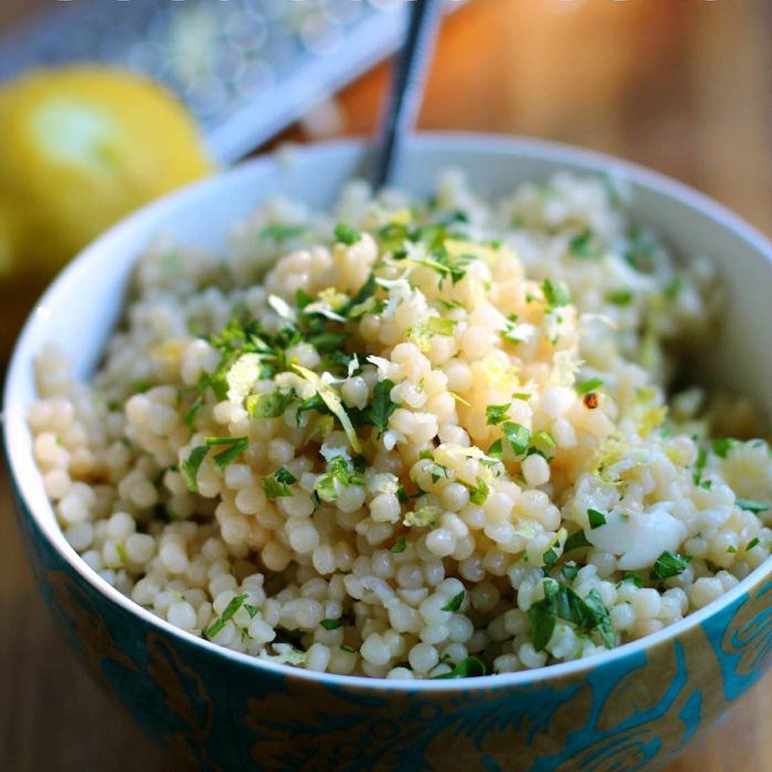 Cheesy Pearl Couscous with Lemon and Herb
