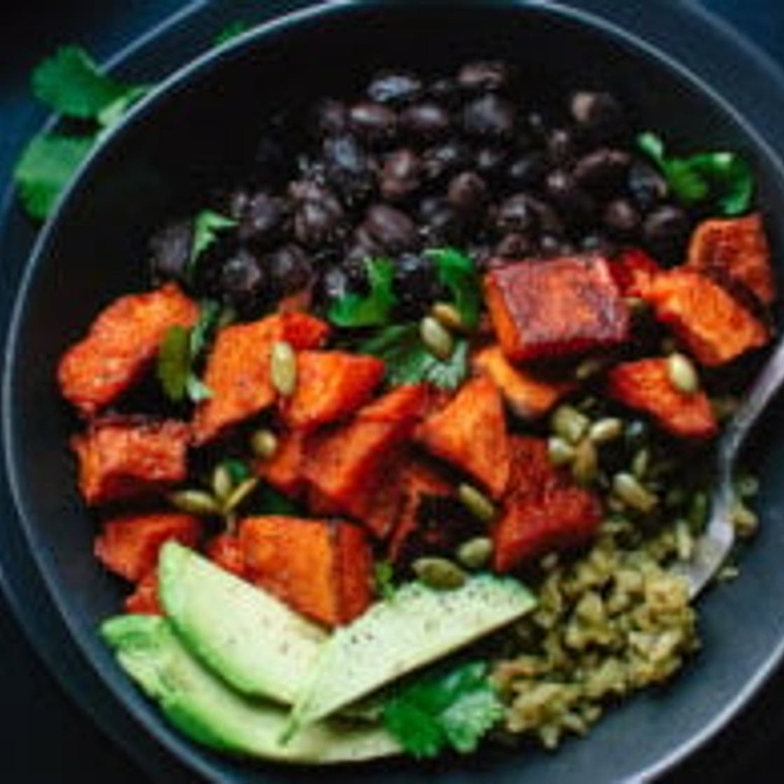 Spicy Sweet Potato and Green Rice Burrito Bowls