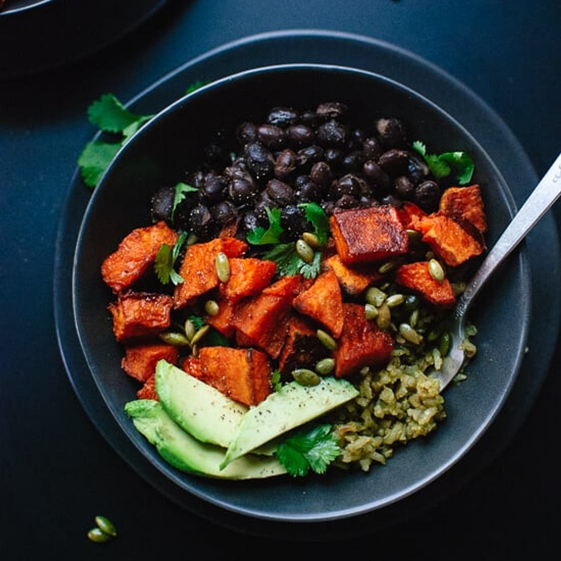 Spicy Sweet Potato and Green Rice Burrito Bowls