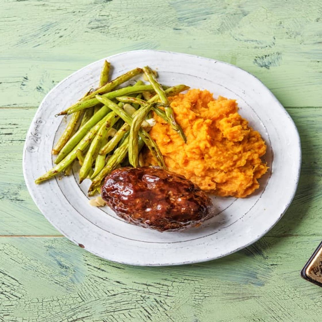 Meatloaf Balsamico with Mashed Sweet Potato and Green Beans
