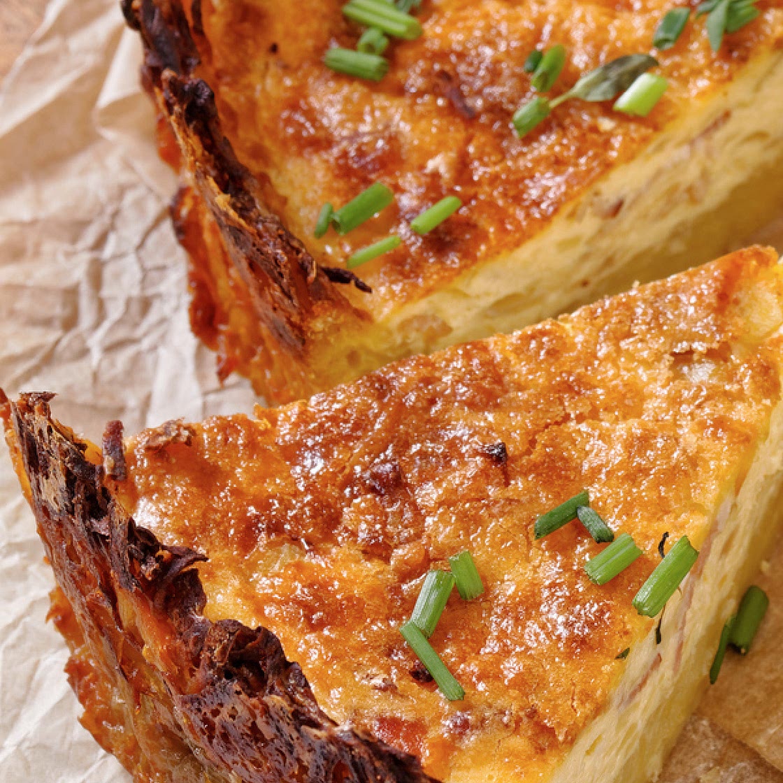 Spinach and Gruyere Cheese Quiche with a Hash Brown Crust