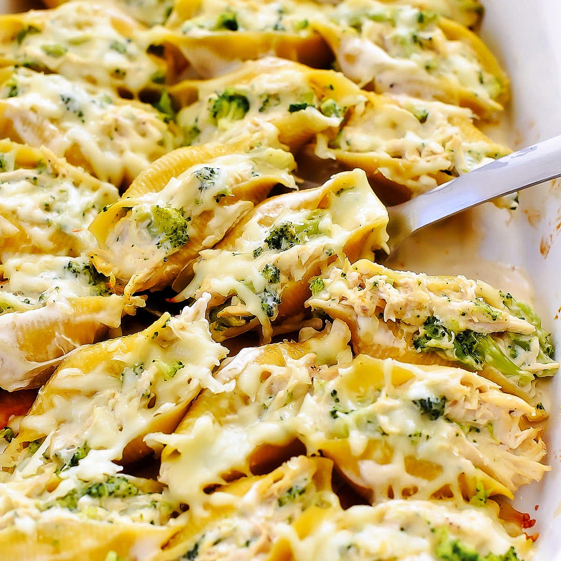 Chicken and Broccoli Alfredo Stuffed Shells