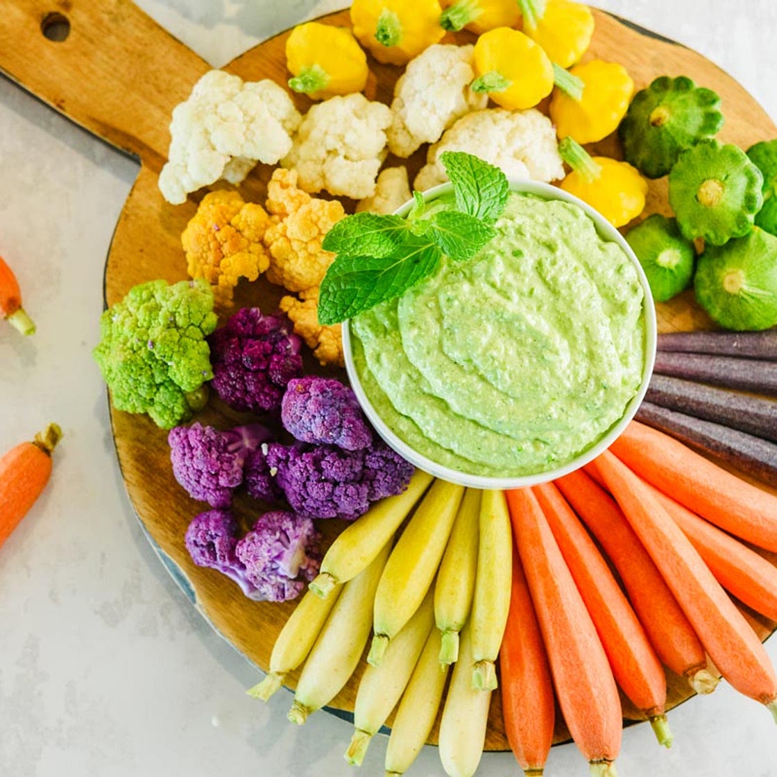 Easy Crudité Platter with Spring Pea Goat Cheese Dip
