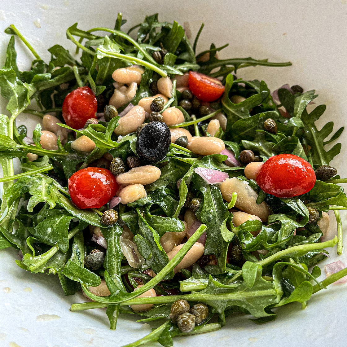 Cannellini Beans Arugula Salad with cherry tomatoes