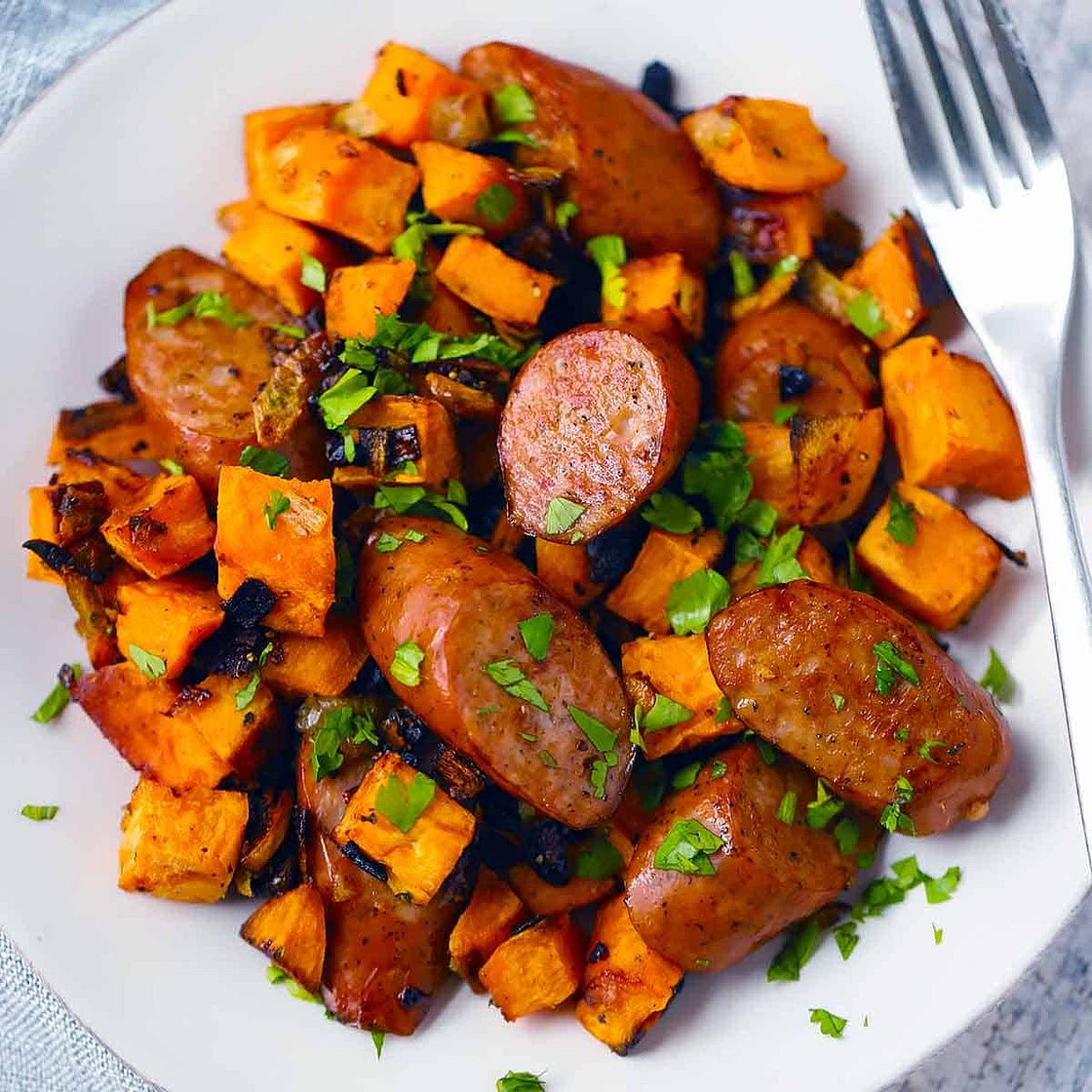 Sheet Pan Sausage and Sweet Potatoes