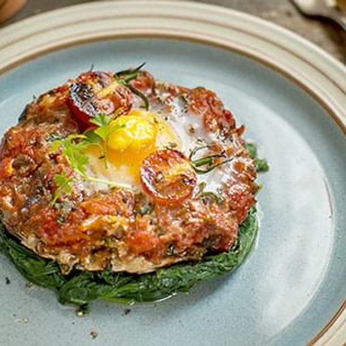 Portobello Egg on Spinach