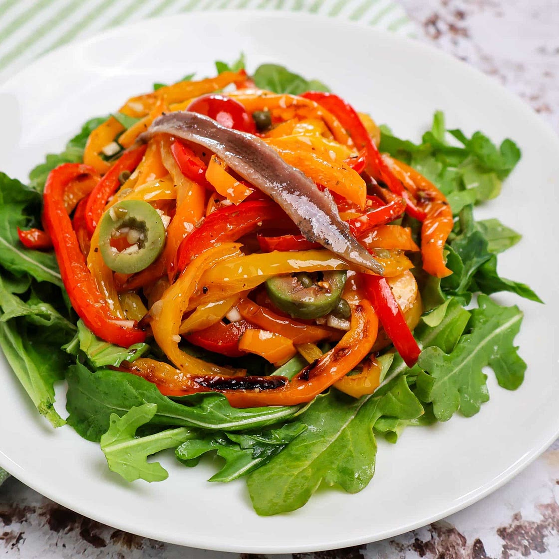 Bell Pepper Salad with Arugula and Anchovies