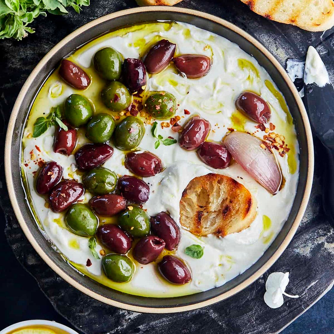 Whipped Feta Recipe with Roasted Olives