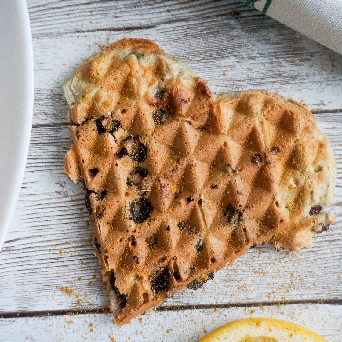 Easy Blueberry Waffles with Lemon Peel and frozen blueberries