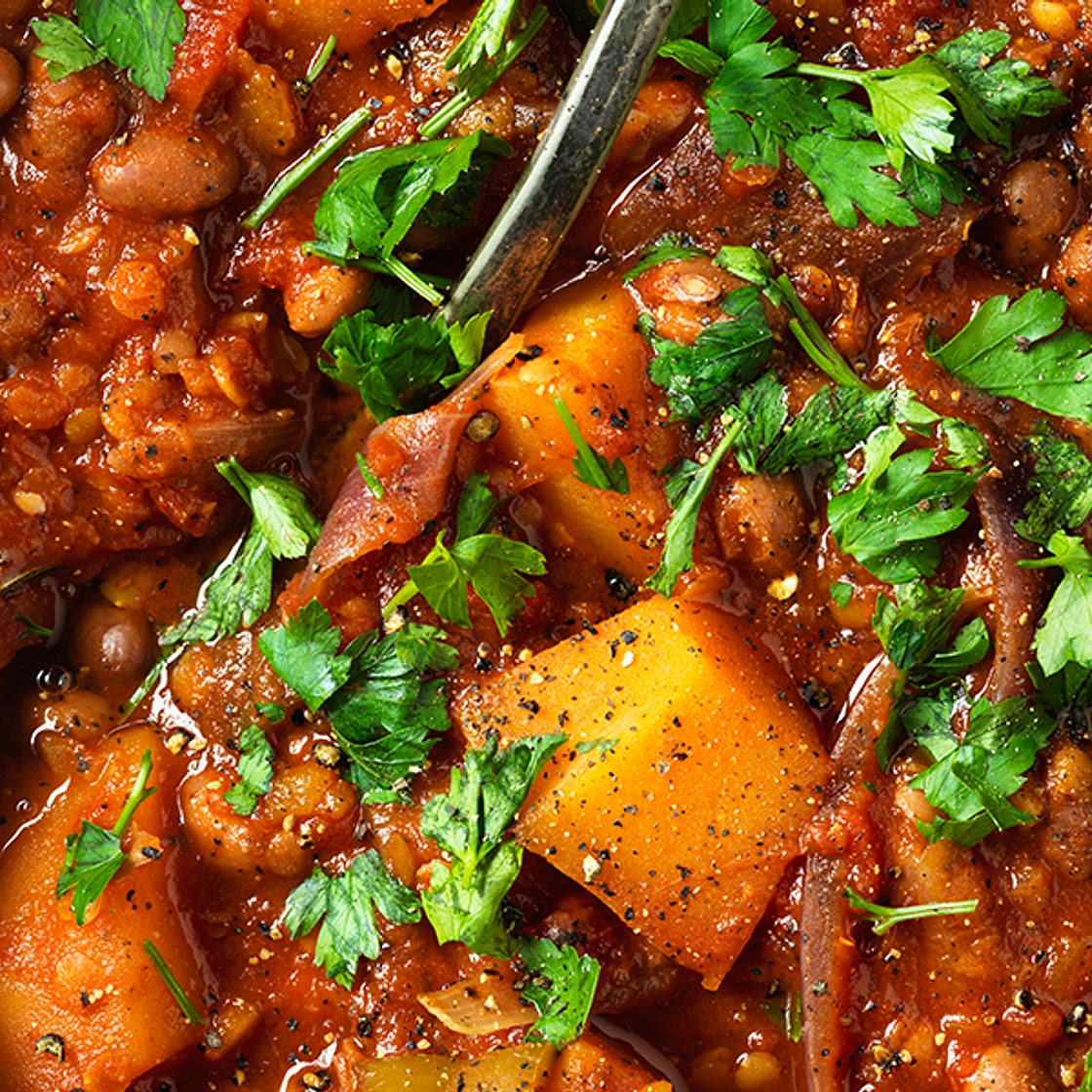 Butternut squash and borlotti bean stew