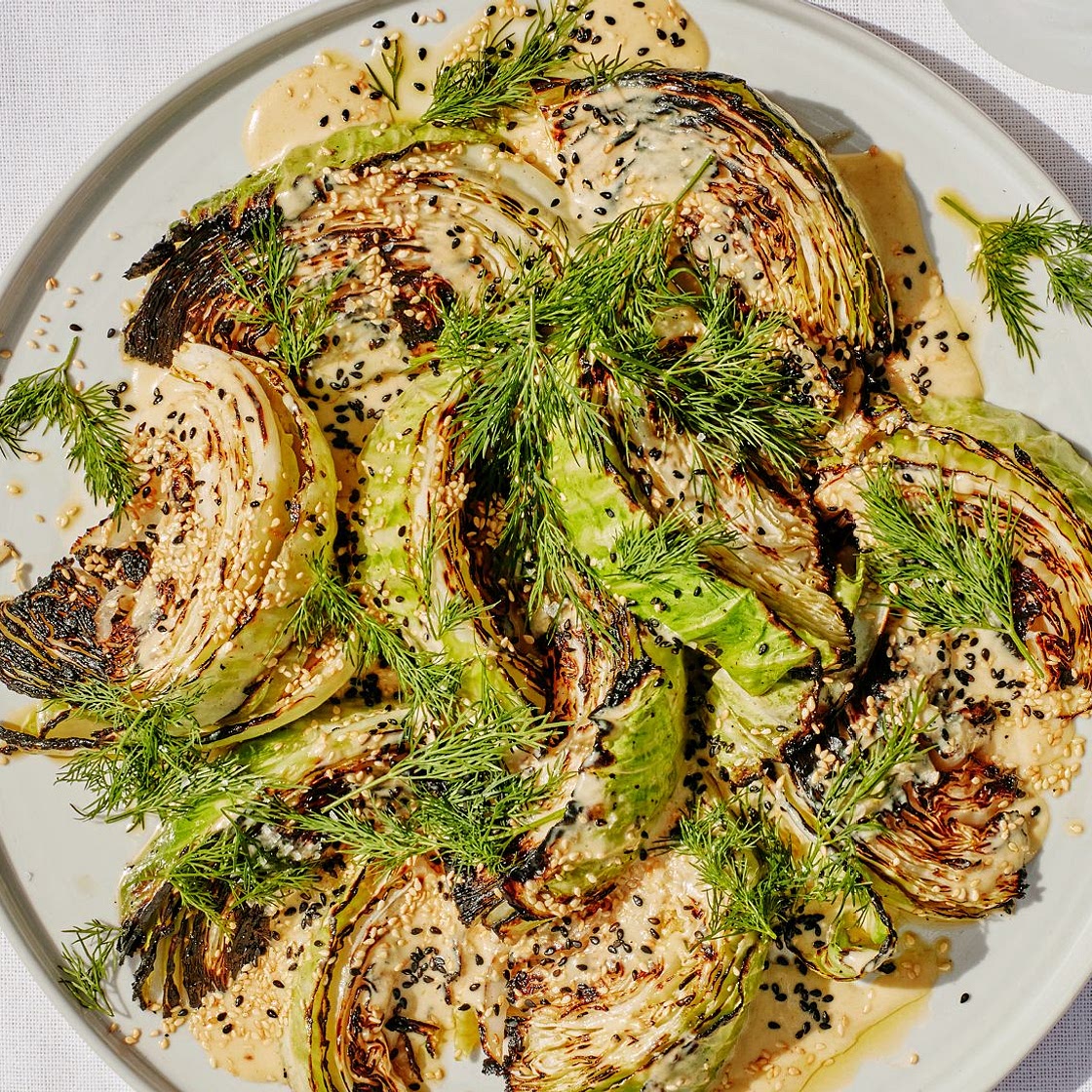 Tahini-Smothered Charred Cabbage