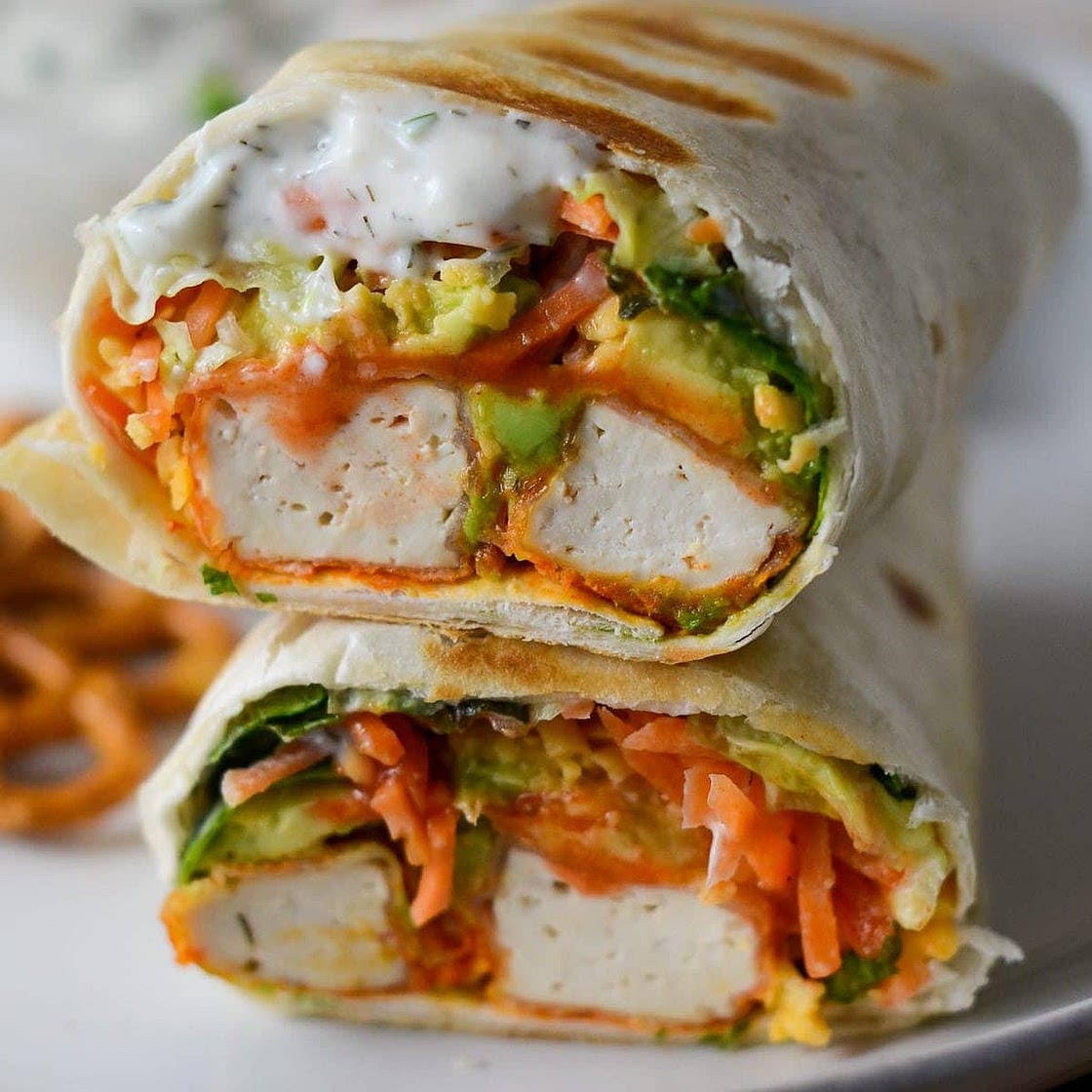 Buffalo Tofu Wrap with Easy Vegan Ranch