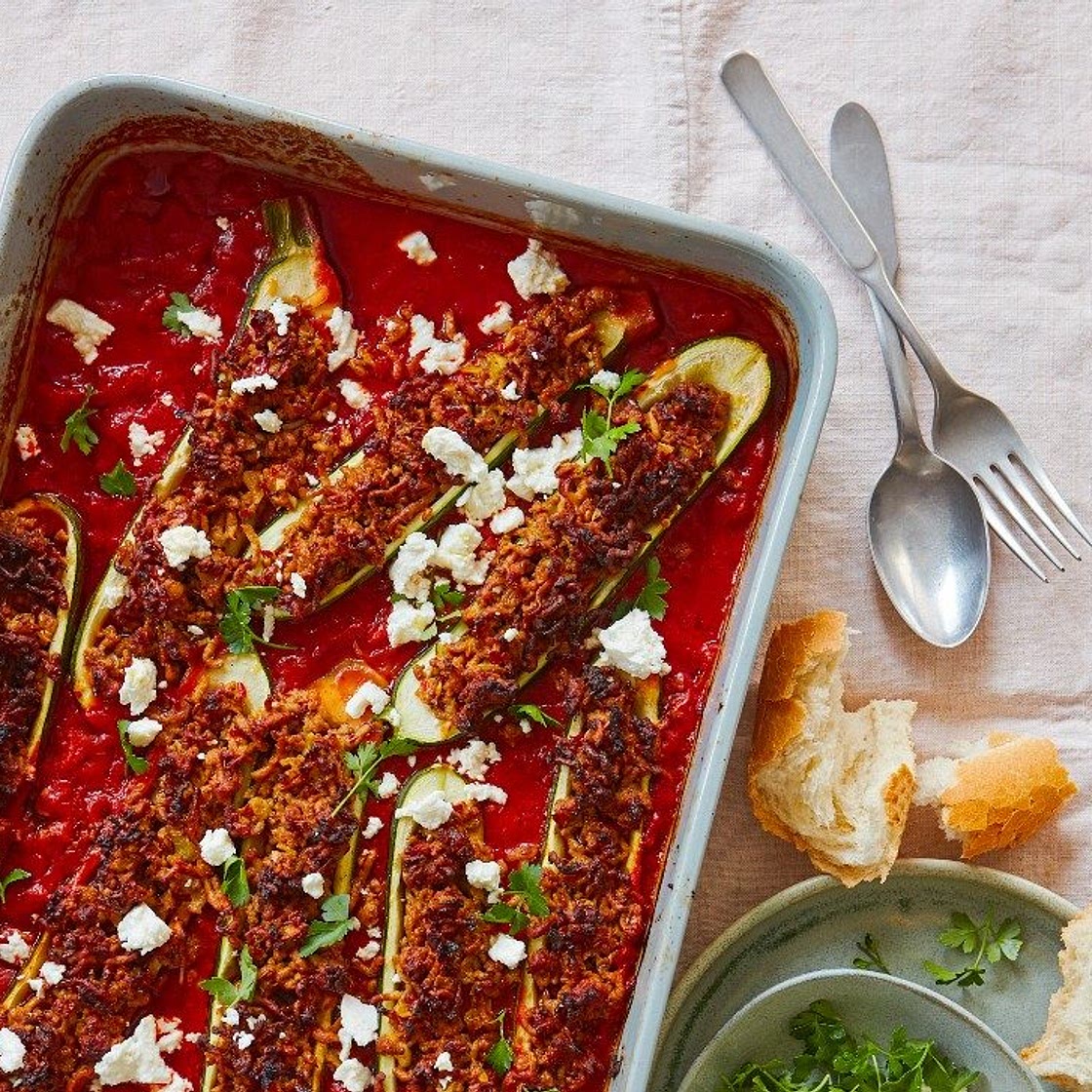 Harissa lamb-stuffed courgettes