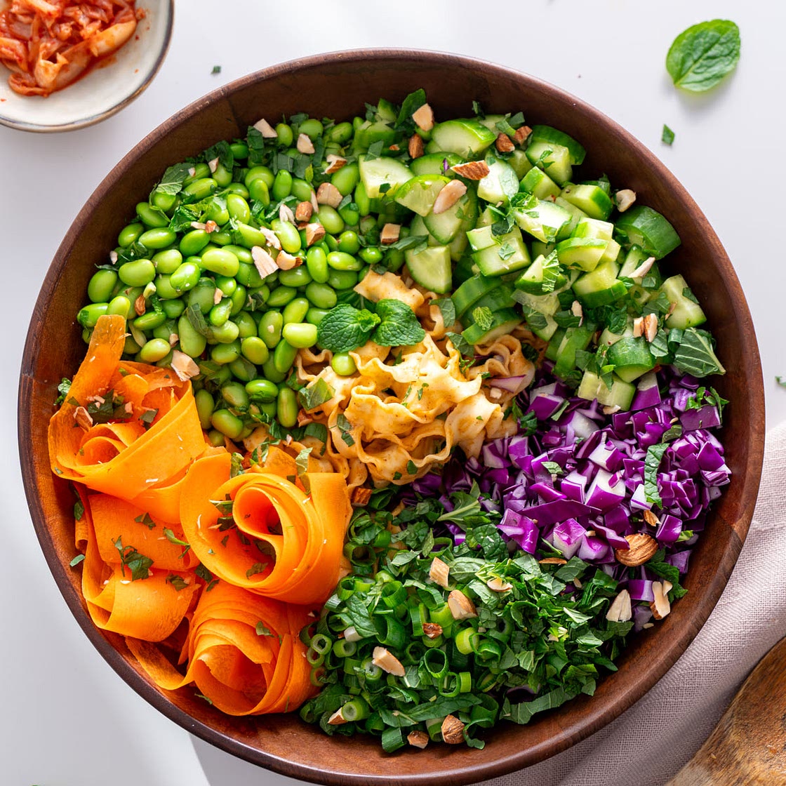 High-Protein Noodle Salad with Almond Dressing