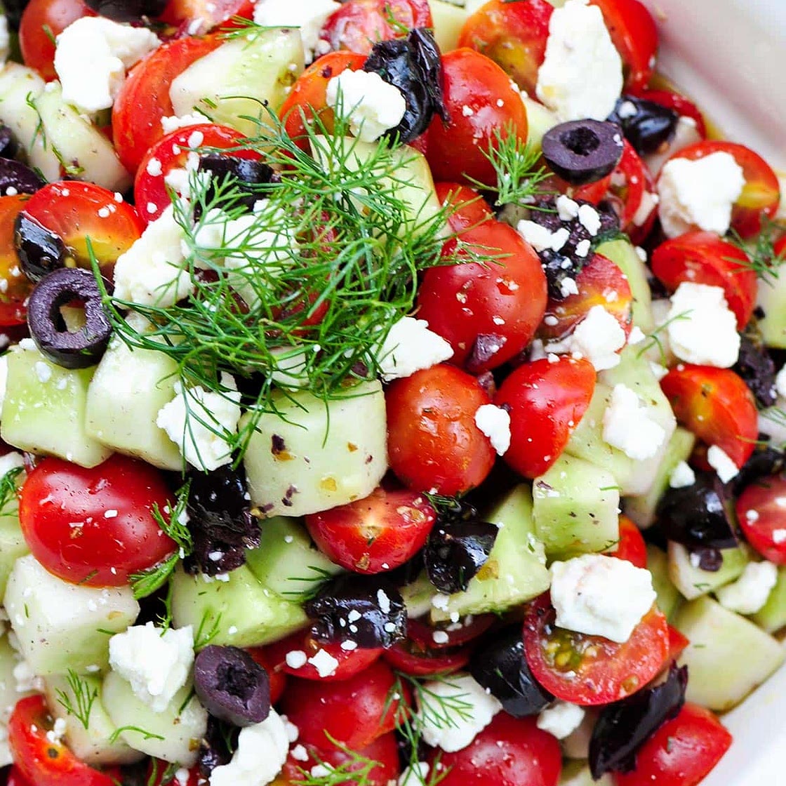 Cucumber Tomato Feta Salad (with Olives + Dill)