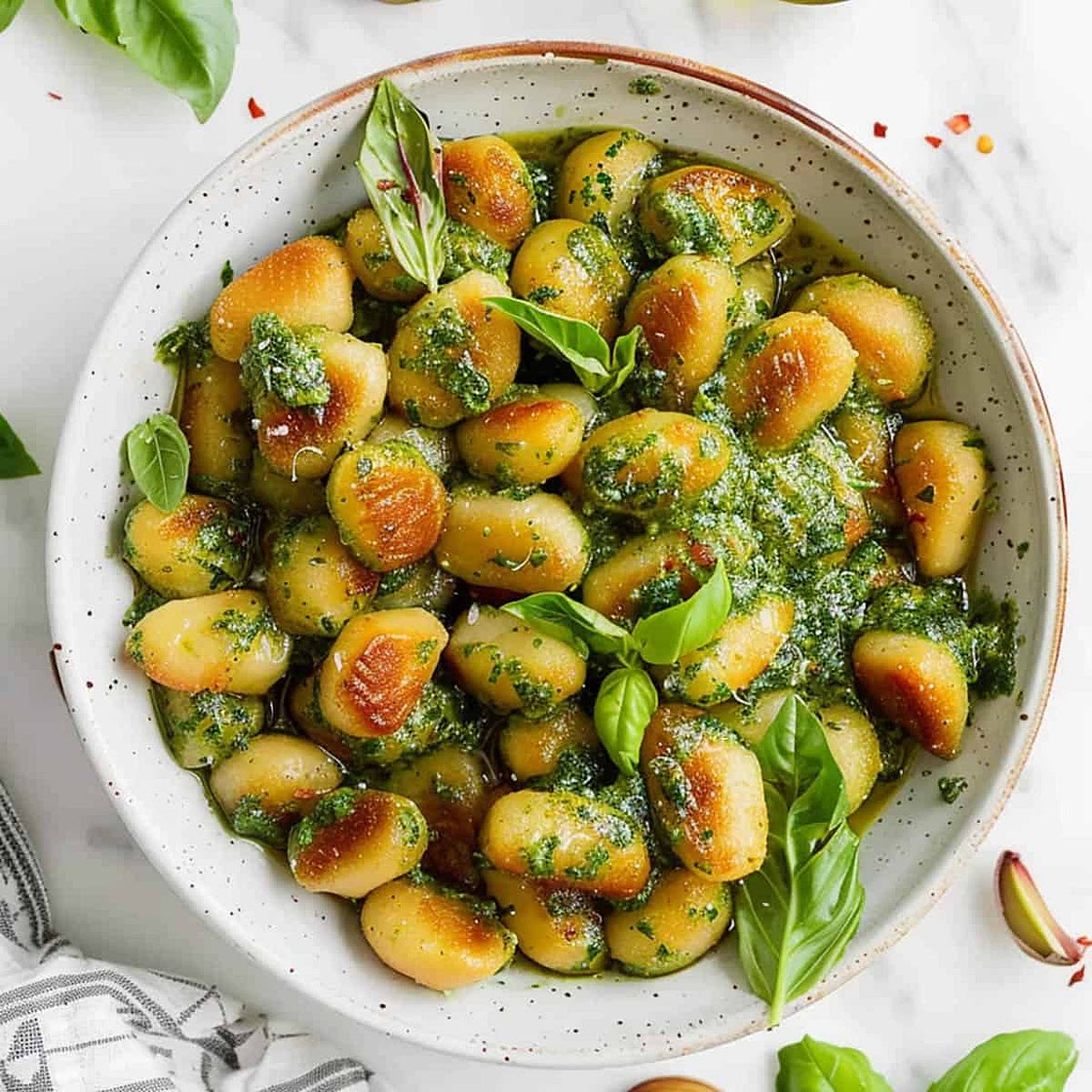 Pan Fried Pesto Gnocchi