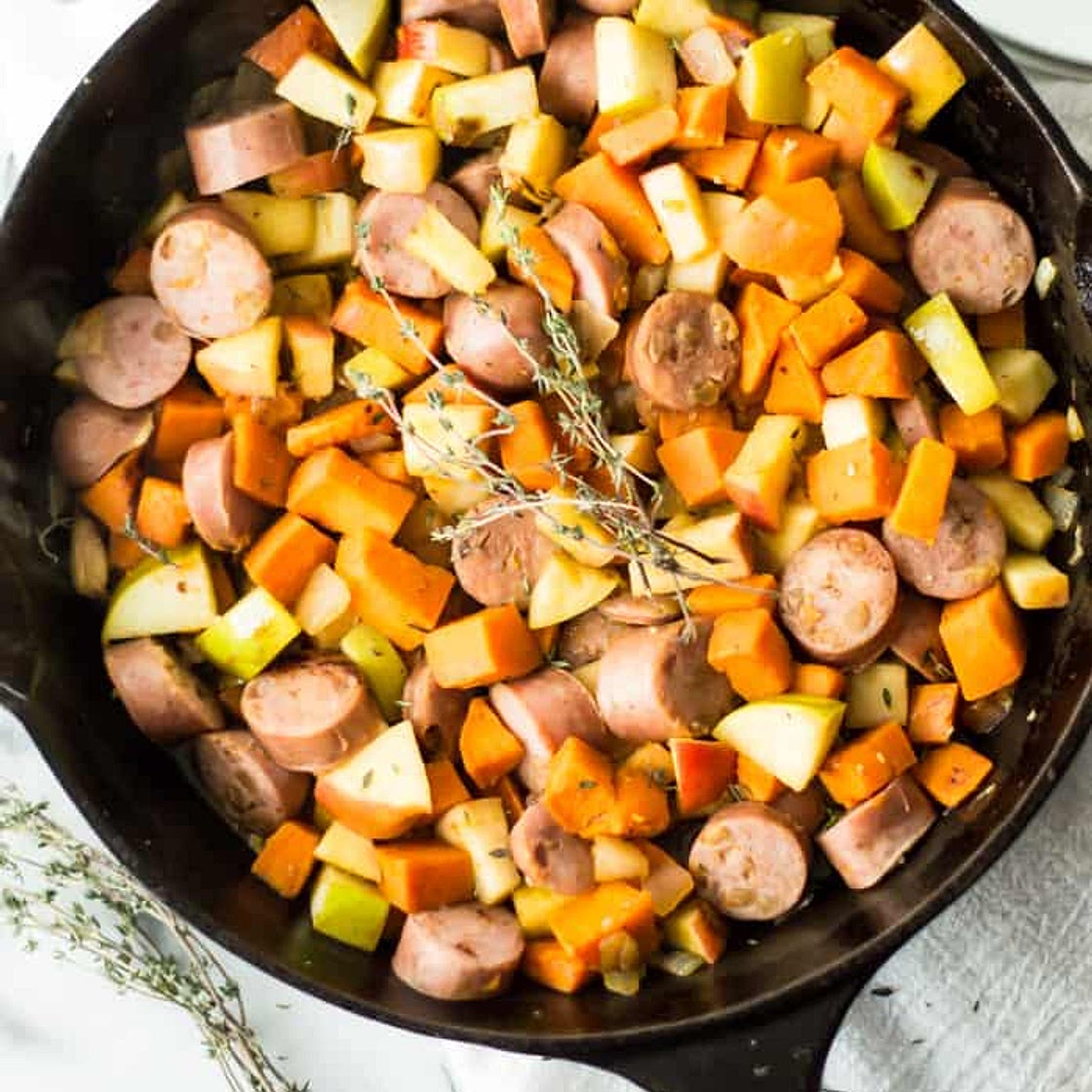 Sweet Potato Apple Sausage Skillet