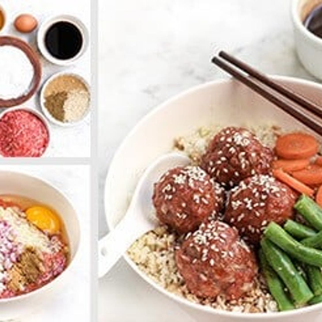 Teriyaki Meatball Bowl with Cauliflower Rice and Veggies