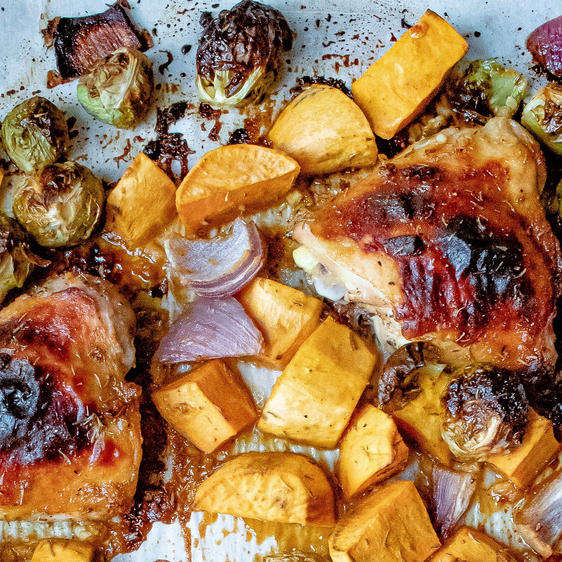 Paleo Chicken Thigh Recipe - Sheet Pan Dinner with Roasted Vegetables