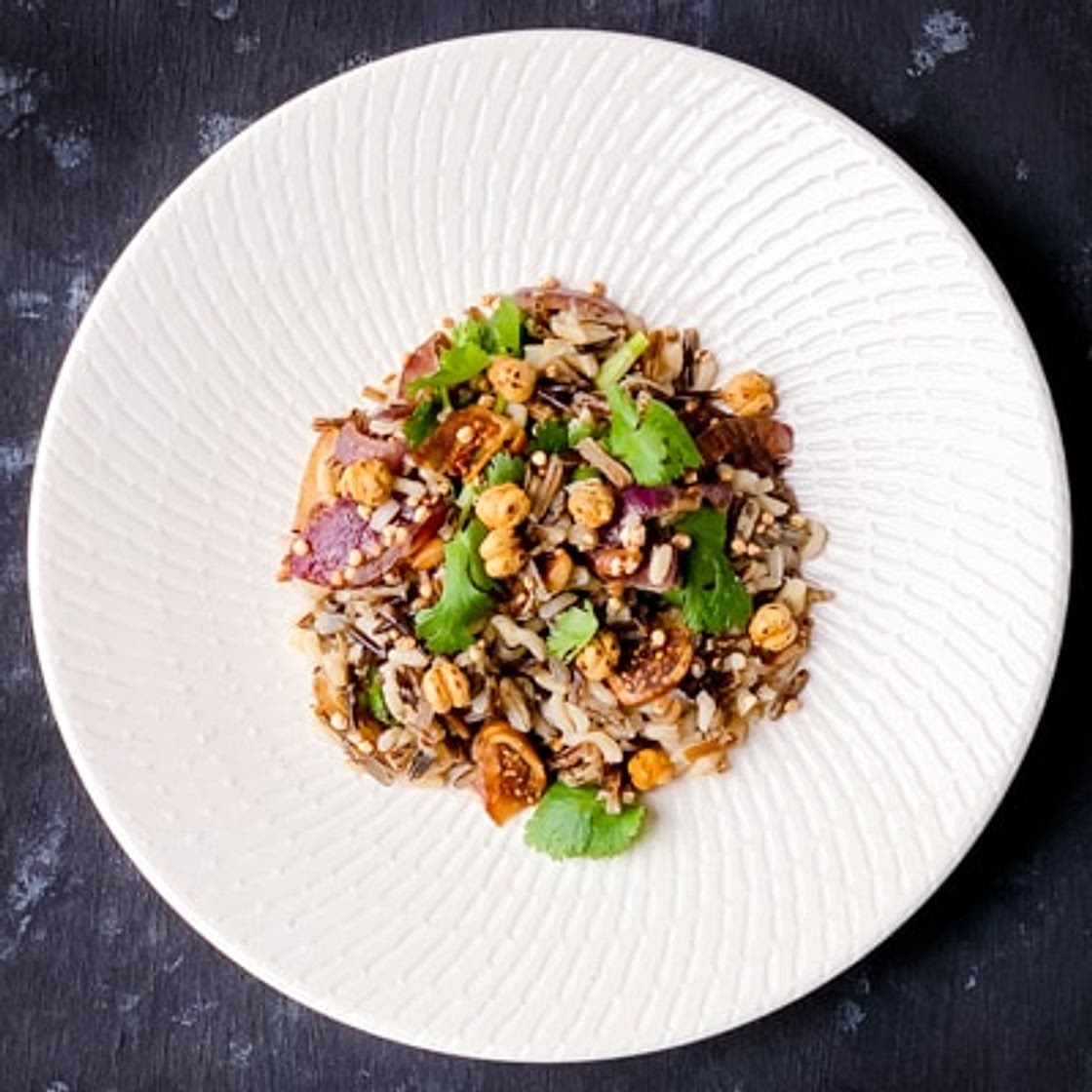 Vegan Wild Rice Salad with Puffed Quinoa and Dried Figs