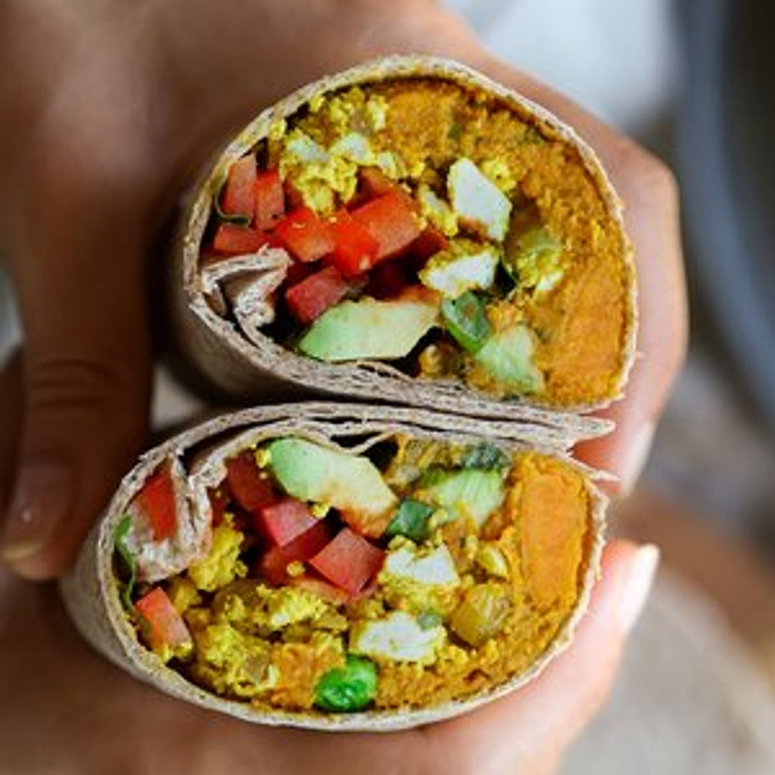 Samosa Sweet Potato Breakfast Wraps with Tofu Scramble