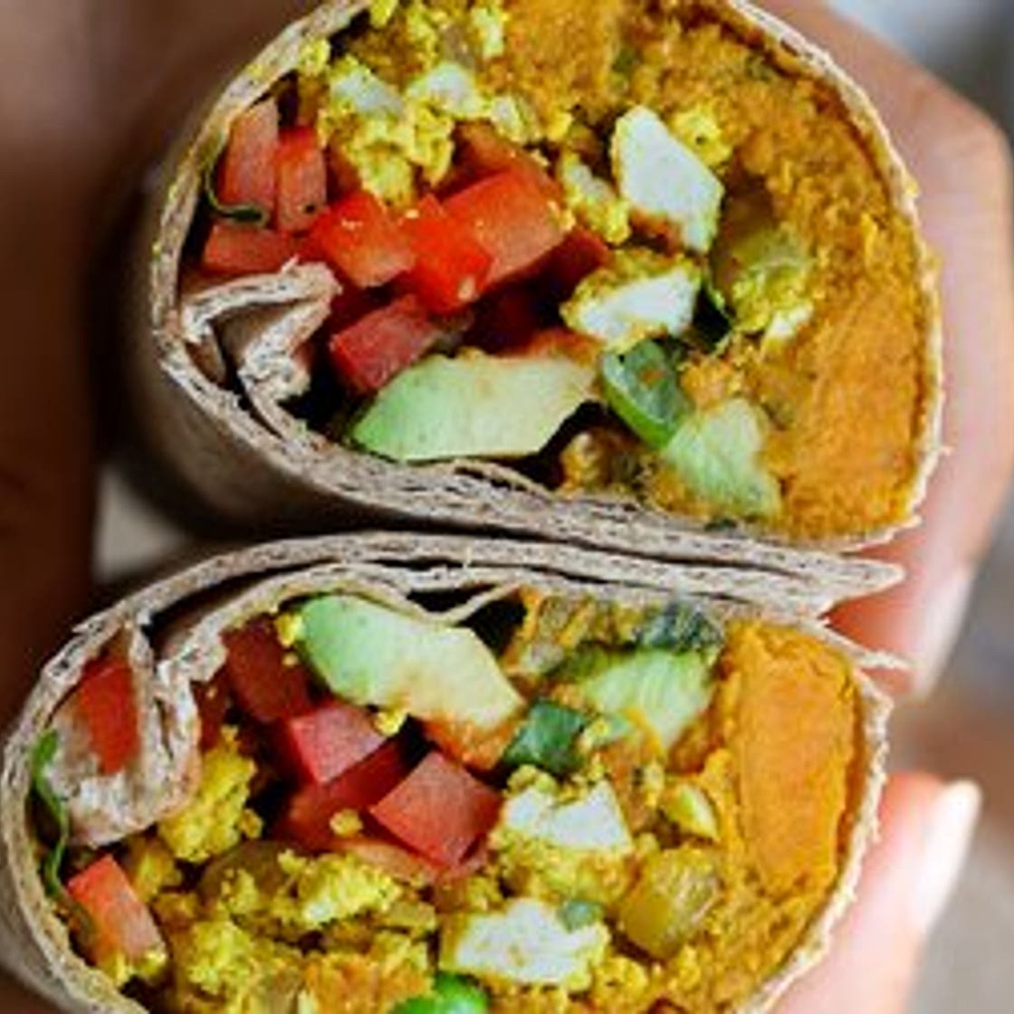 Samosa Sweet Potato Breakfast Wraps with Tofu Scramble