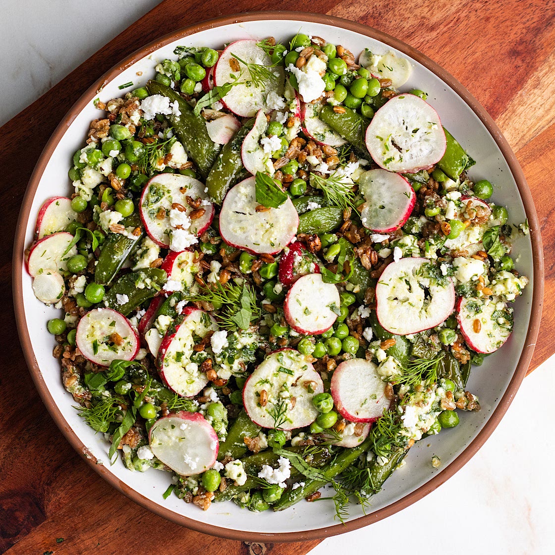 Crispy Farro Salad with Peas and Feta