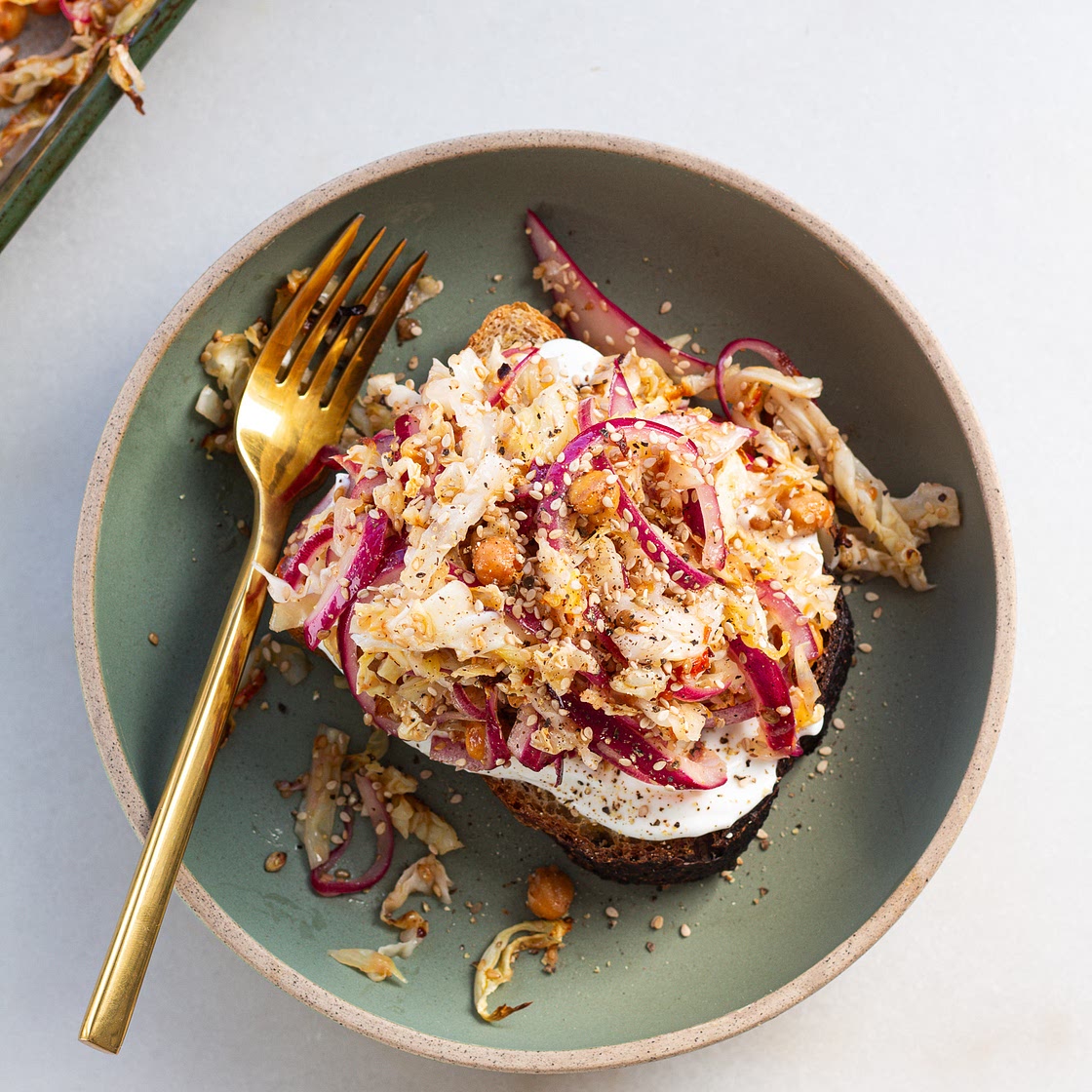 Roasted Cabbage Salad with Sesame Honey Red Onions