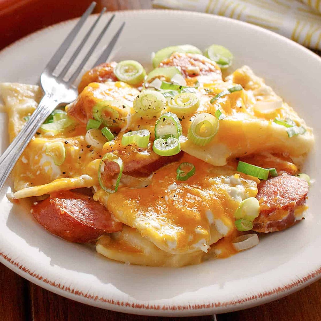 Crock Pot Pierogi and Kielbasa Casserole