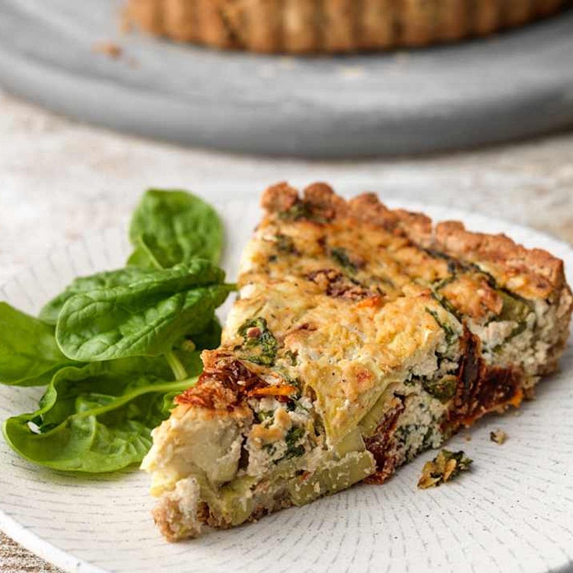 Vegan Sun-dried Tomato and Artichoke Quiche