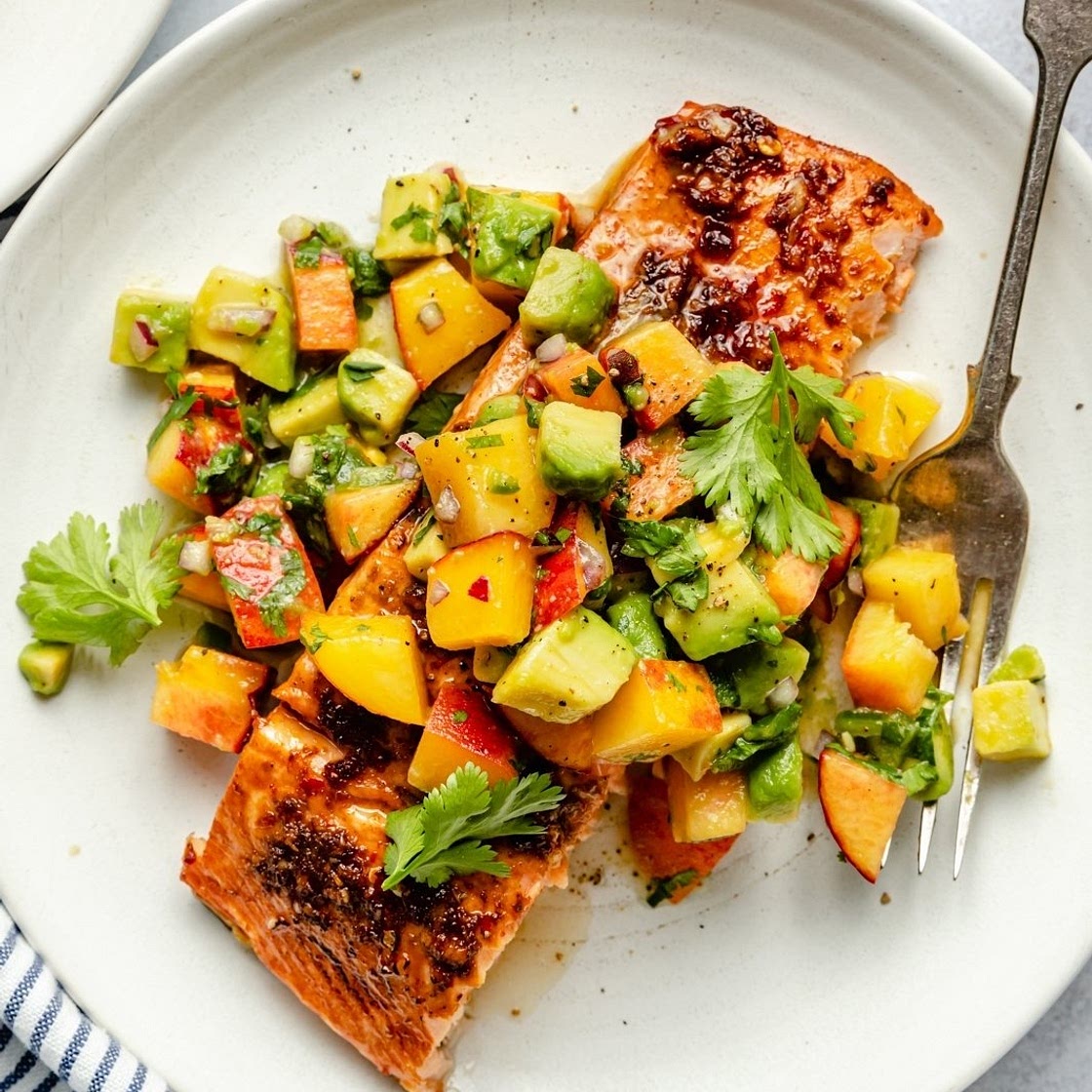 Firecracker Salmon with Peach Avocado Salsa