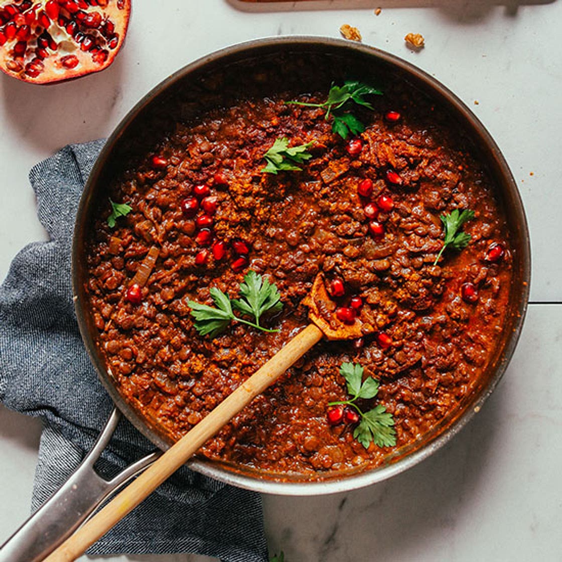 Hearty Lentil Fesenjān (Pomegranate Walnut Stew)