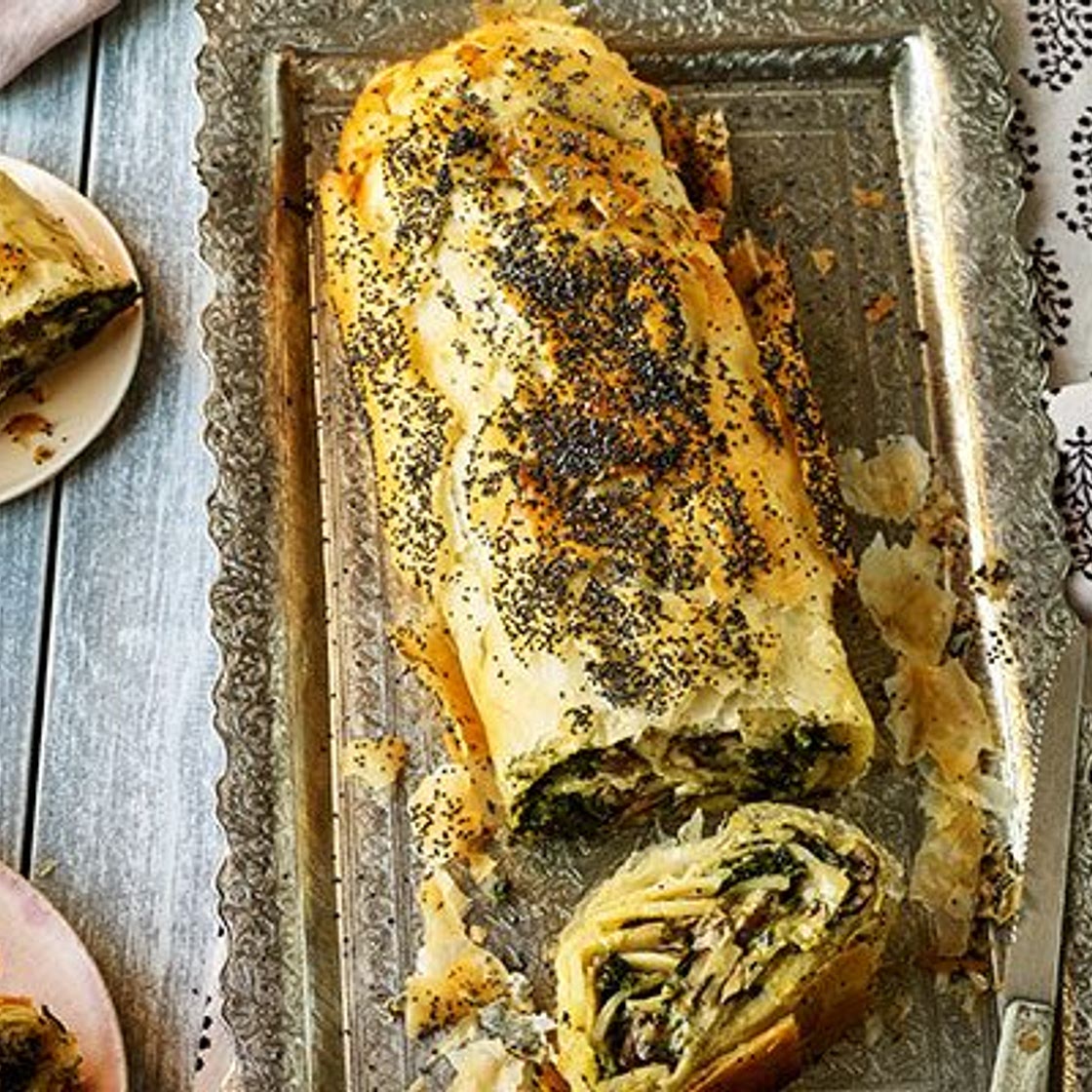 Cavolo nero, mushroom, potato & fontina strudel