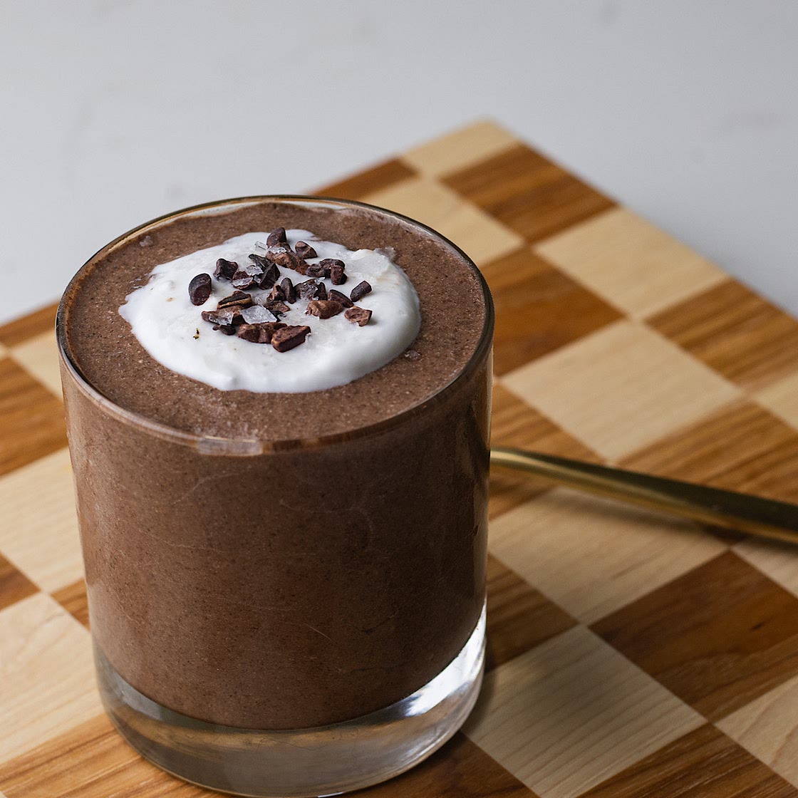 Blended Chocolate Chia Protein Mousse Pudding