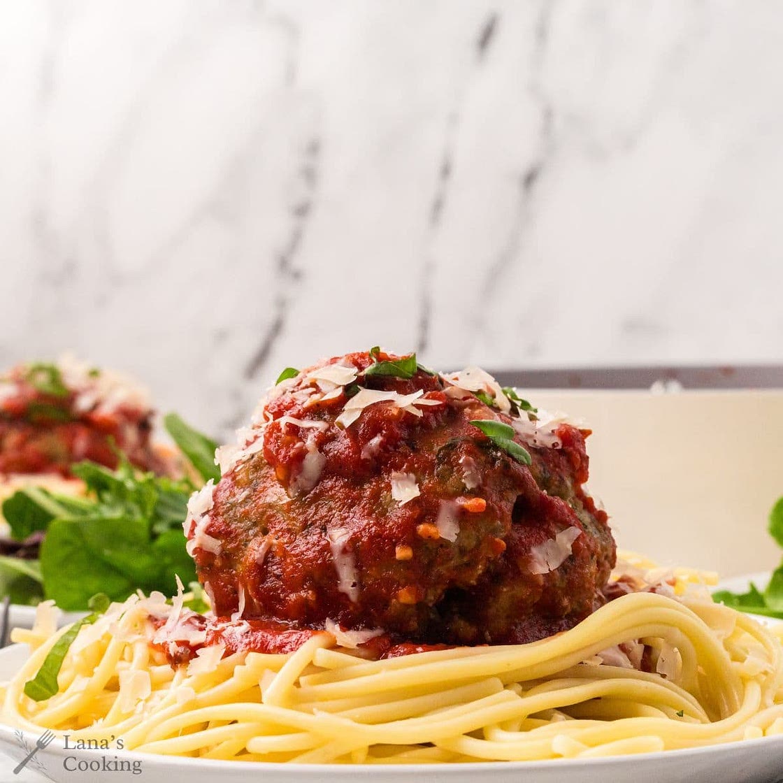 Homemade Jumbo Meatballs and Spaghetti