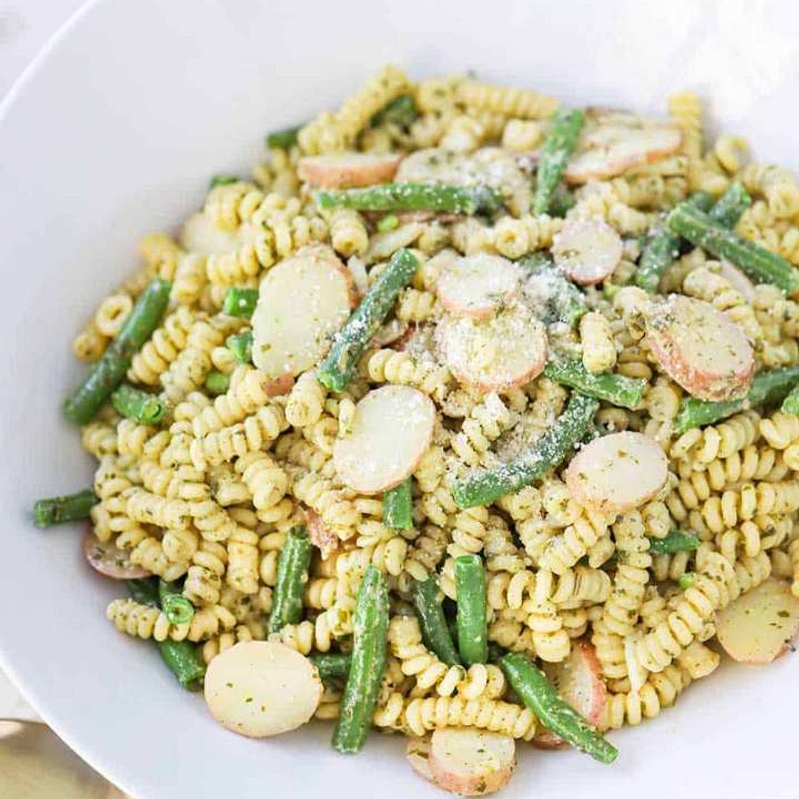 Pesto Pasta with Potatoes and Green Beans
