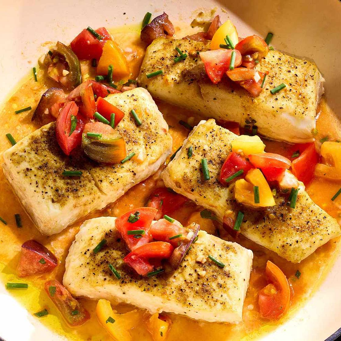 Pan-Seared Halibut with Tomato Vinaigrette