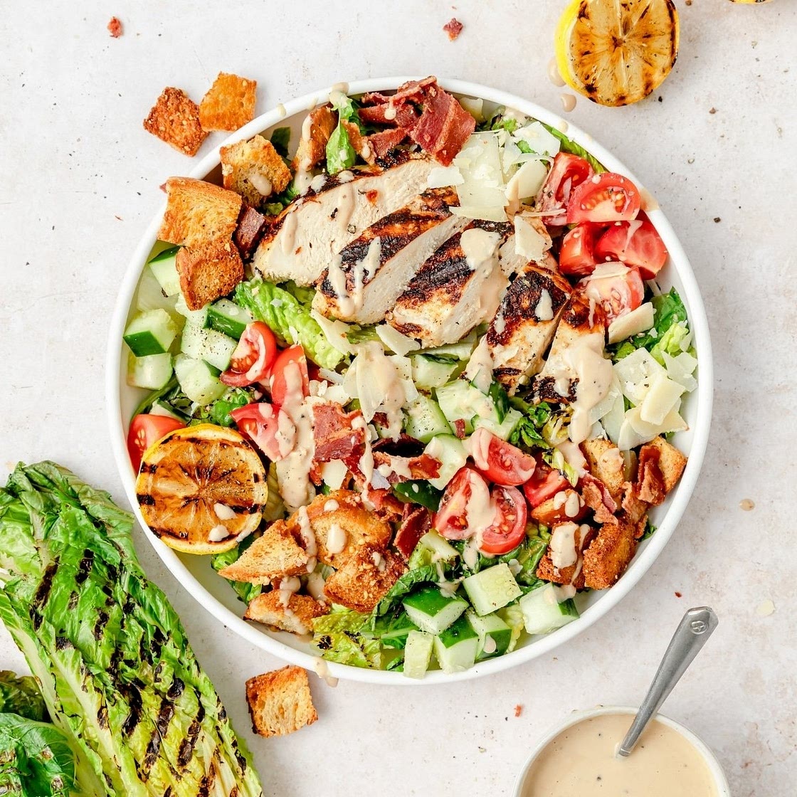 Chicken Caesar Salad with Grilled Romaine