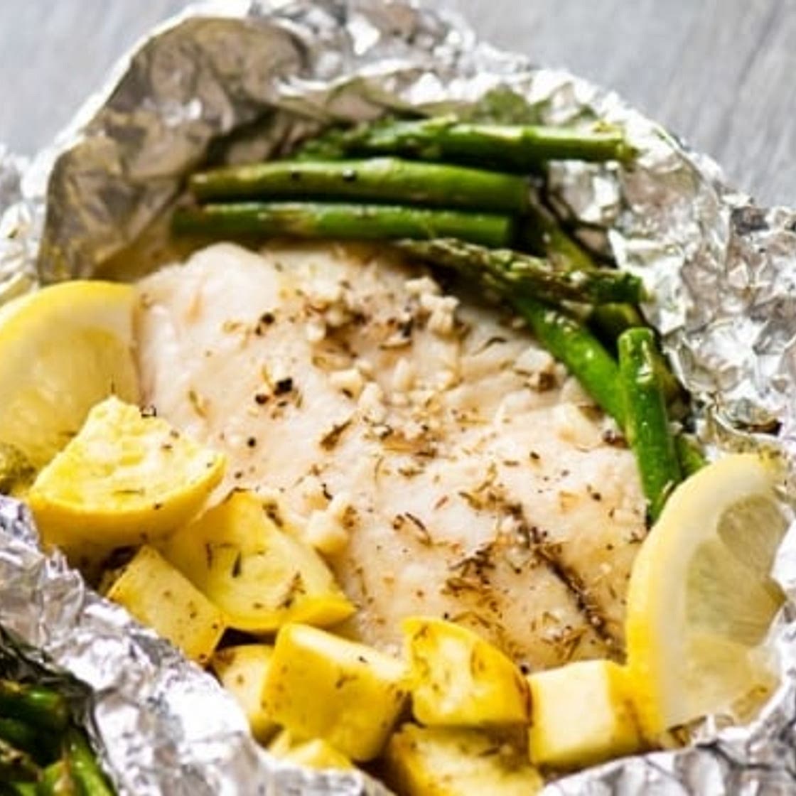 15 minute Foil Baked Garlic Butter White Fish