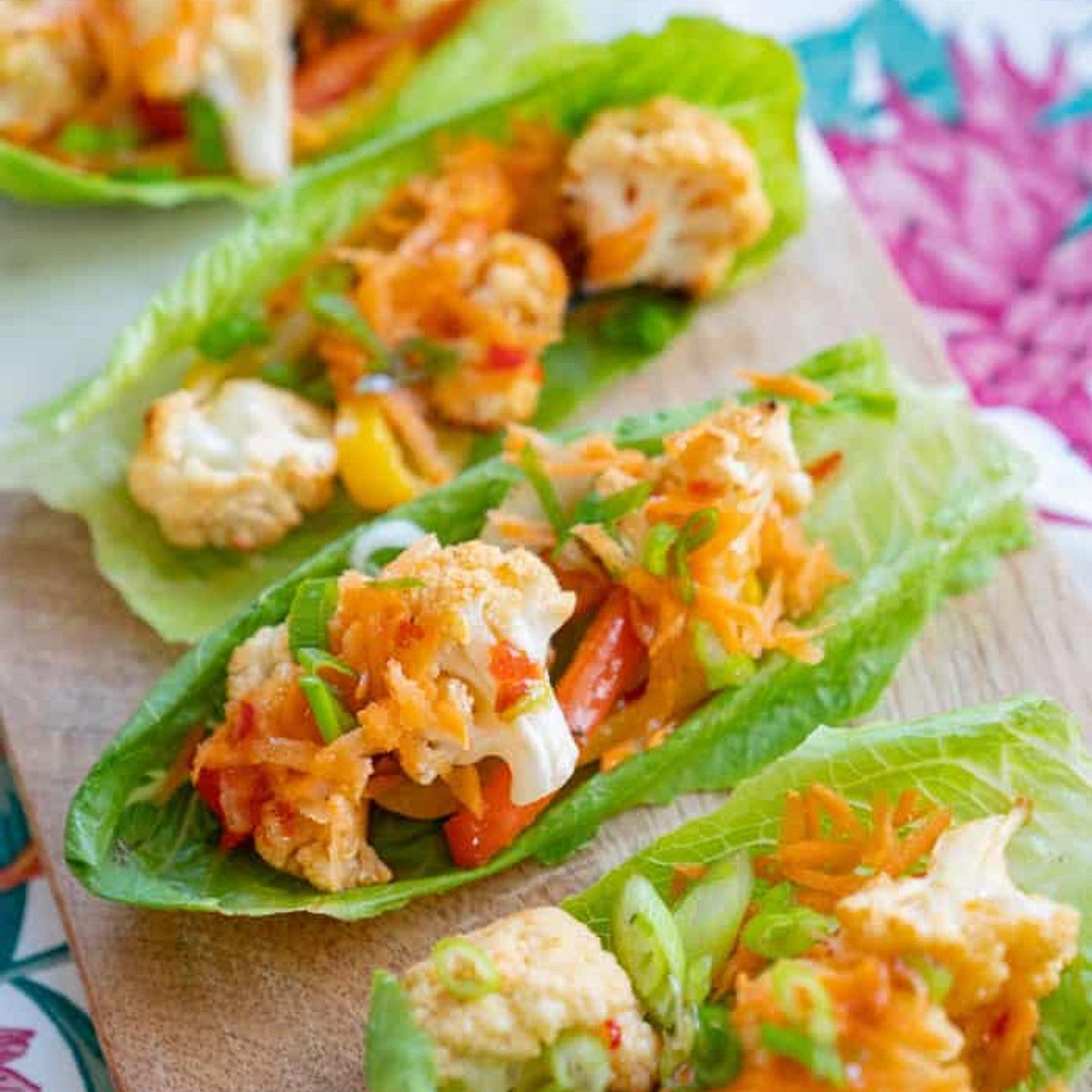 Sheet Pan Bang Bang Cauliflower Lettuce Wraps