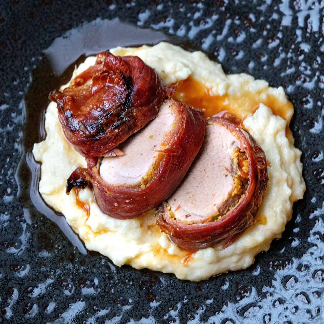 Prosciutto Wrapped Pork Tenderloin with Pistachio & Red Pepper