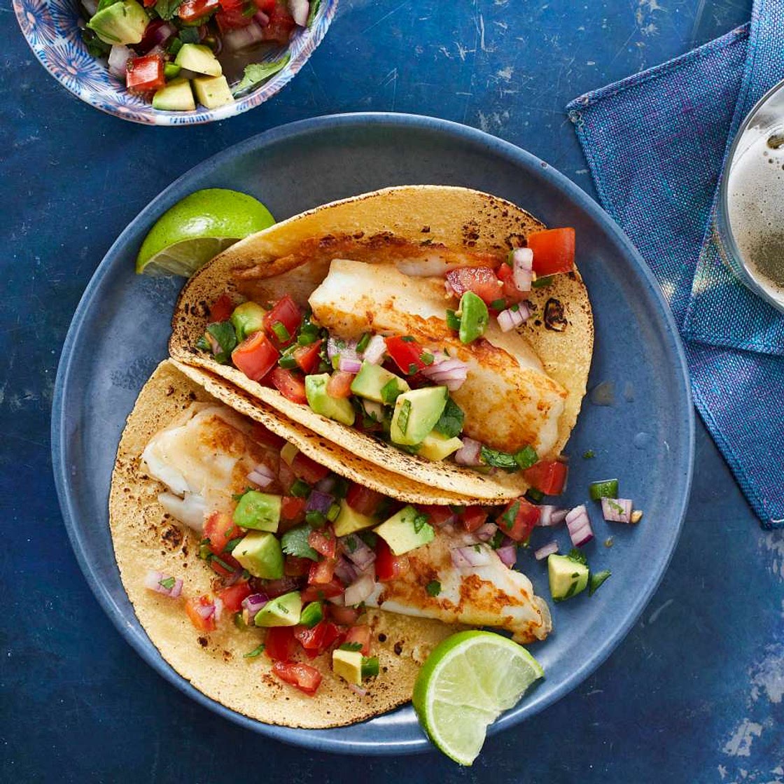 Beer-Battered Fish Tacos with Tomato & Avocado Salsa for Two