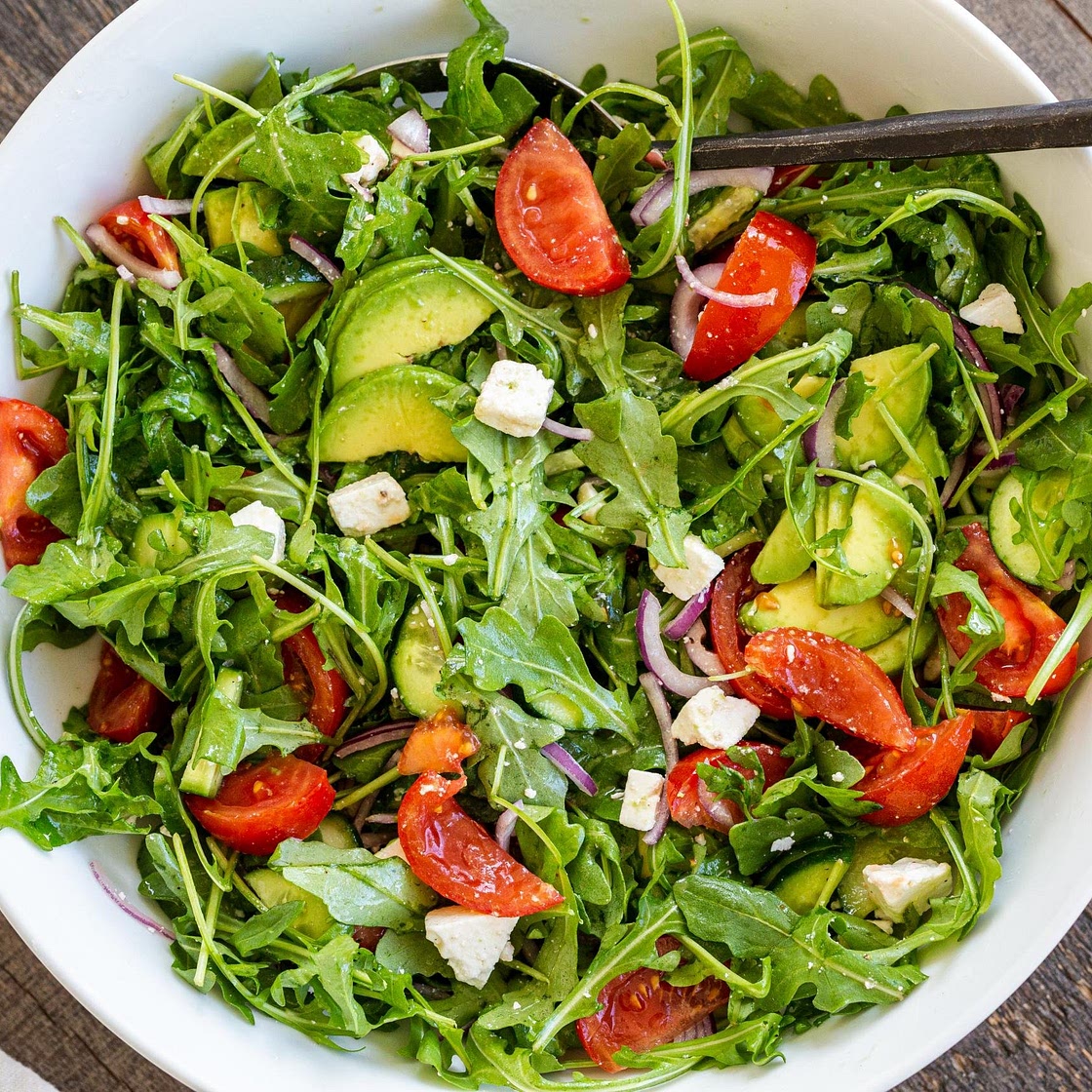 Arugula, Avocado, Tomato and Cucumber Salad