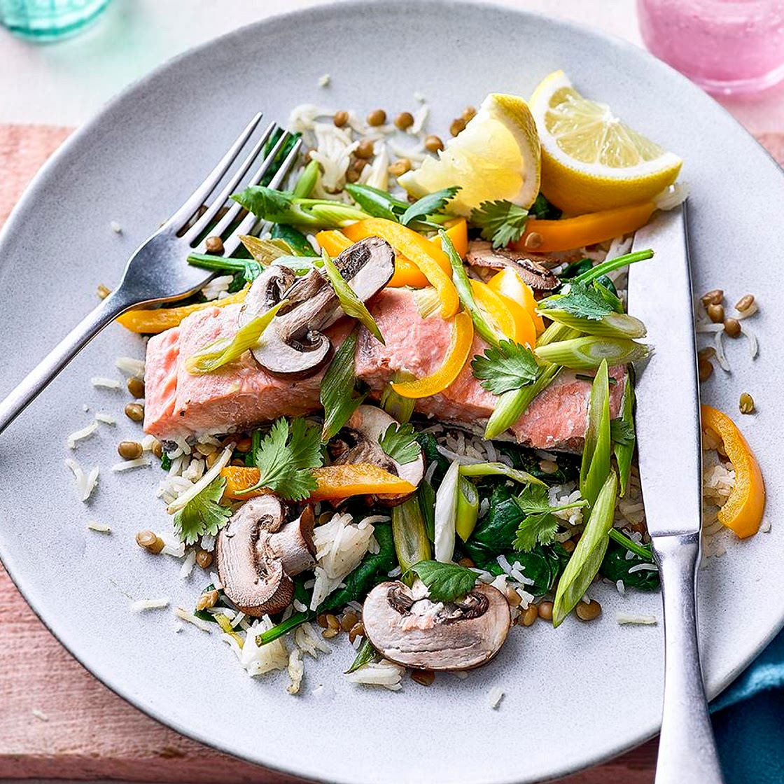 Salmon and fragrant lentils